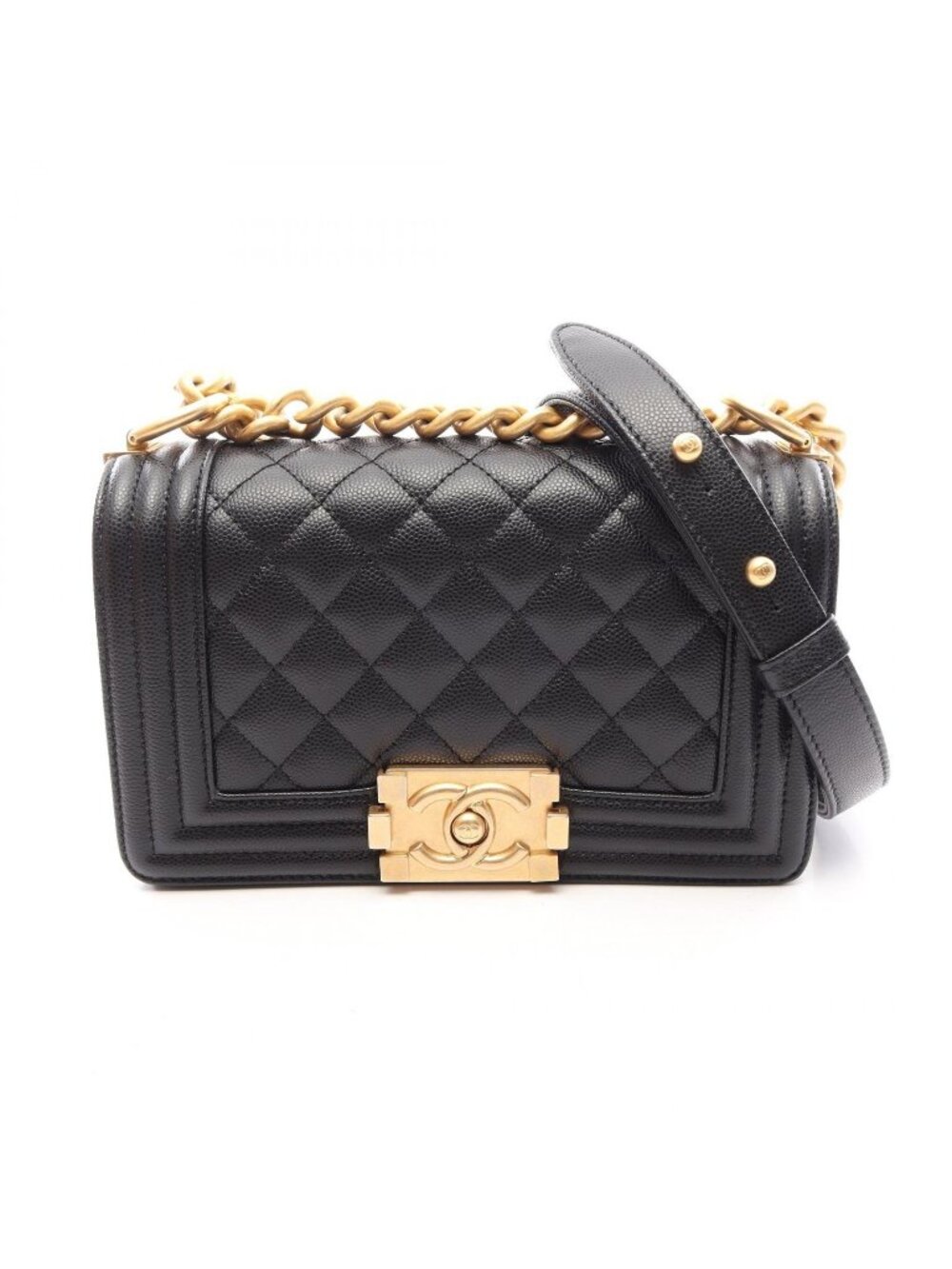 Chanel Shoulder Bag Boy Small Black Caviar Leather Chain